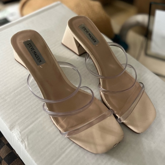 Steve Madden Shoes - Steve Madden Cream Heels with Clear Straps